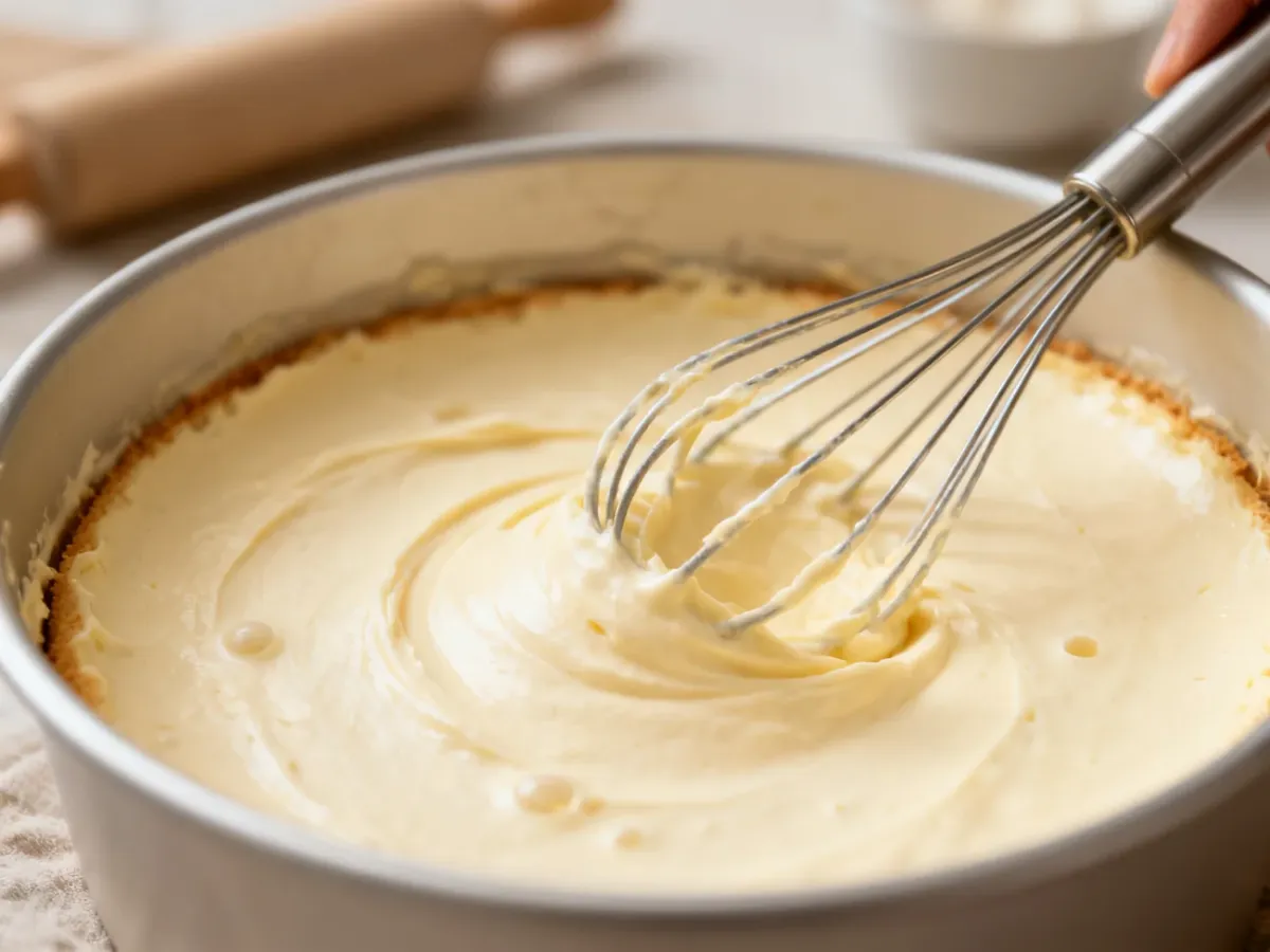Gęsta masa serowa delikatnie mieszana rózgą kuchenną